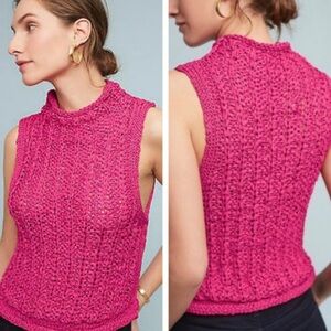 Anthropologie Moth Ribbon Knit Mock‎ Neck Sleeveless Pink Top Boho Sweater vest